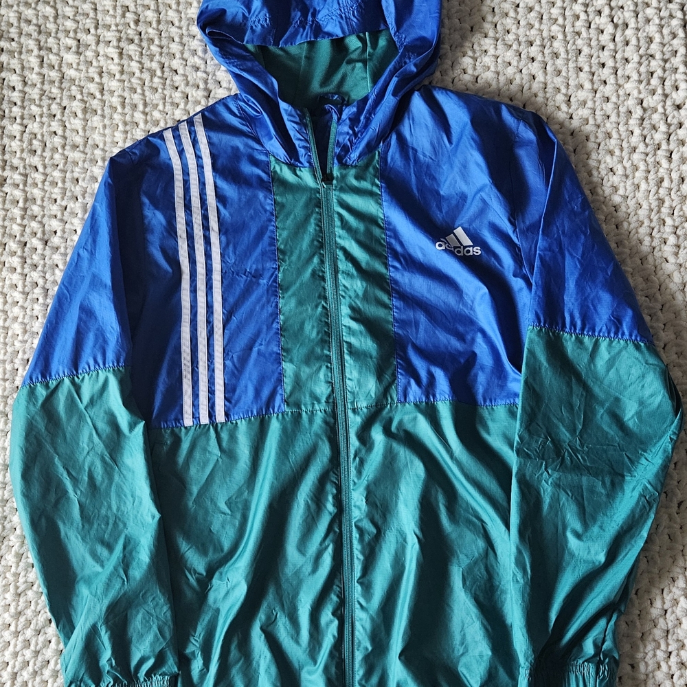 Adidas Men's Vibrant Blue and Teal Windbreaker